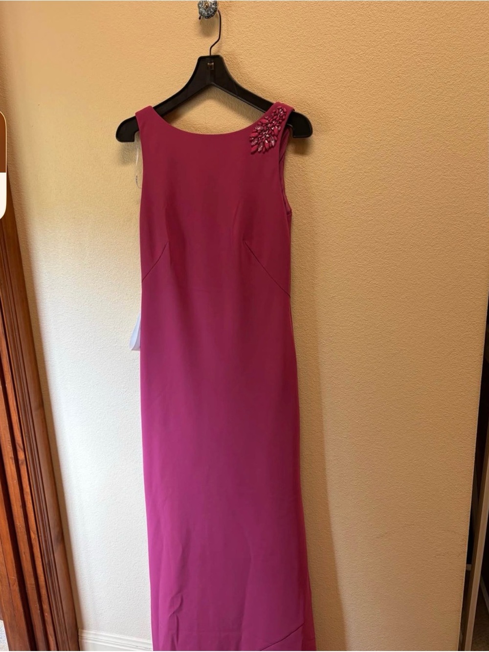 Kay Unger Fuchsia Beaded Shoulder Maxi Dress